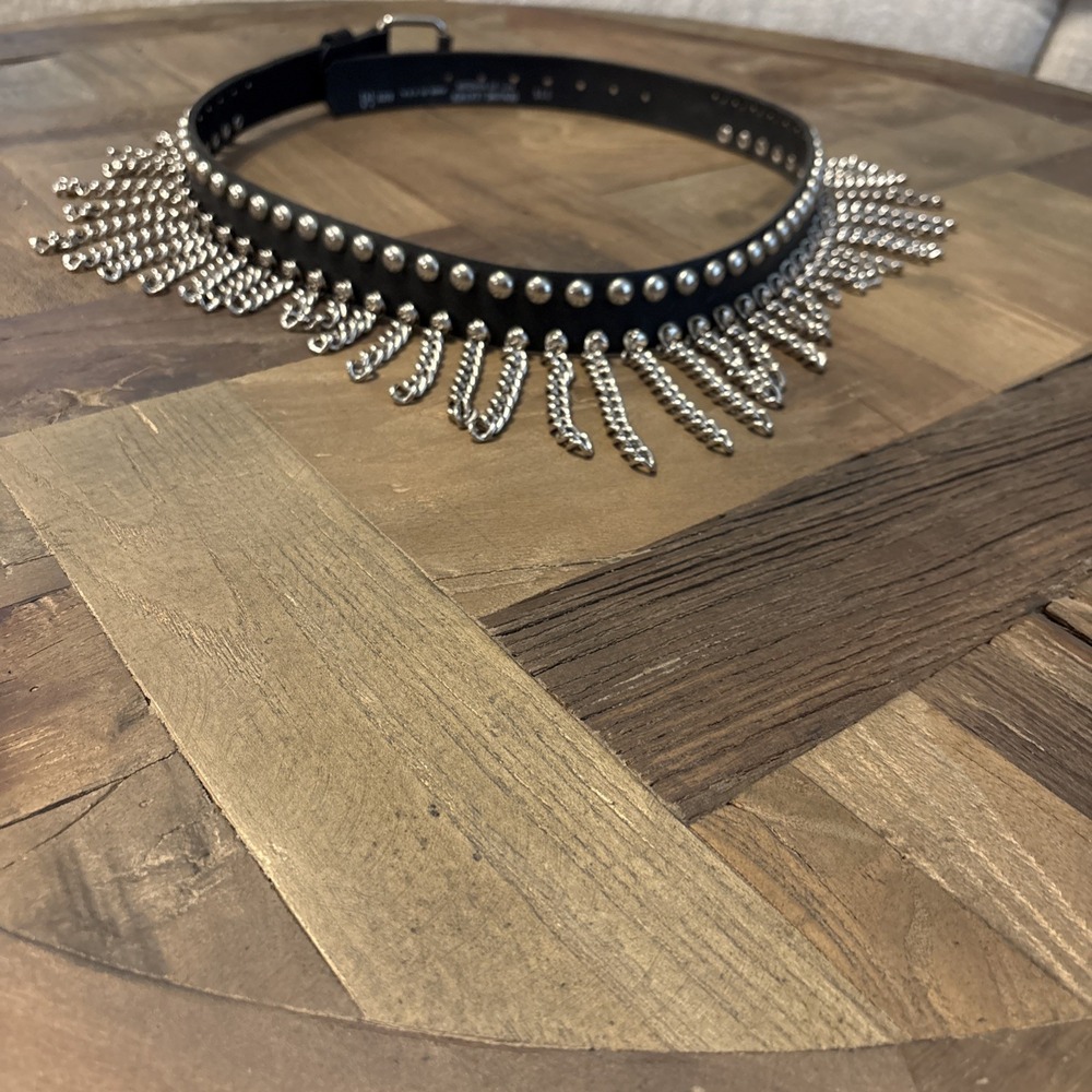 Manzoor Cascading Waterfall Hanging Chain Belt Black Leather Size M Biker Goth